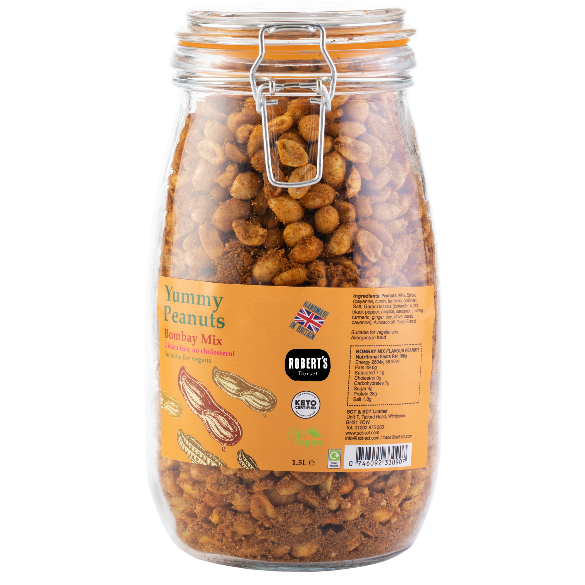 Robert’s Dorset – wholesale Nuts – Yummy Peanuts 1.5L / 1Kg Glass Jar 12