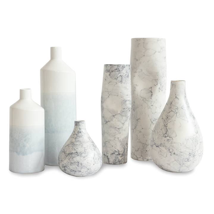 Set/6 Ceramic Vases, White Blue, Handmade by Lusitanus Home for wholesale by Lusitanus Home