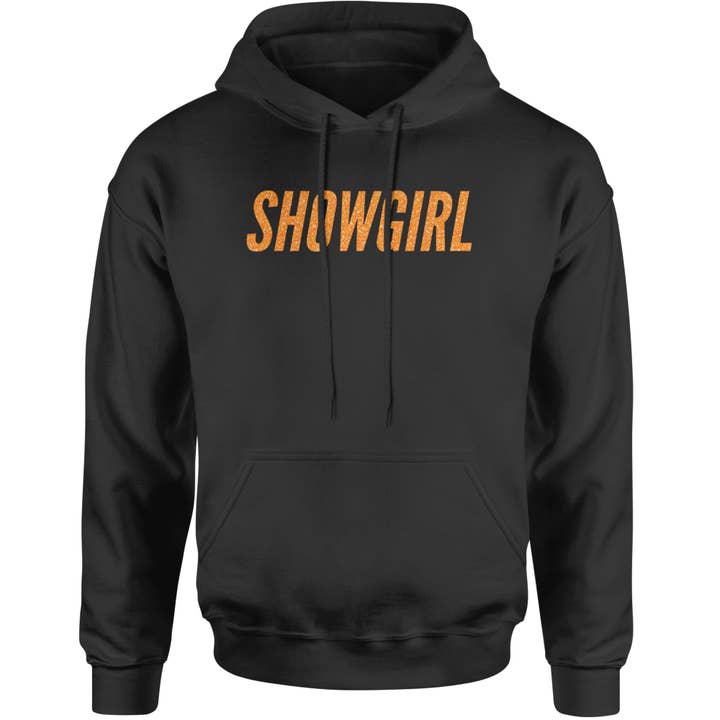 Showgirl Orange Glitter Adult Hoodie Sweatshirt for wholesale by Expression Tees