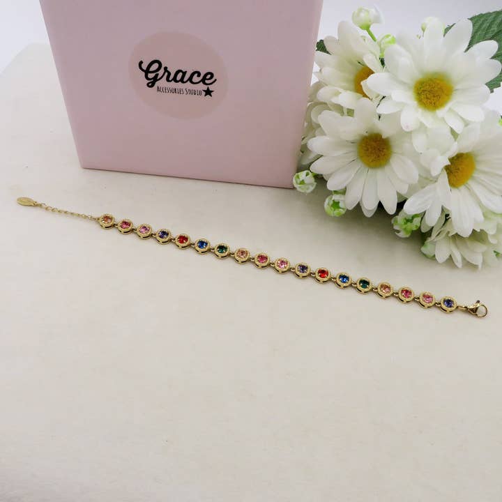 DELILAH ~ Bracelet tennis en acier inoxydable avec zircones rondes cubic zirconia pour la vente par Daemon srls