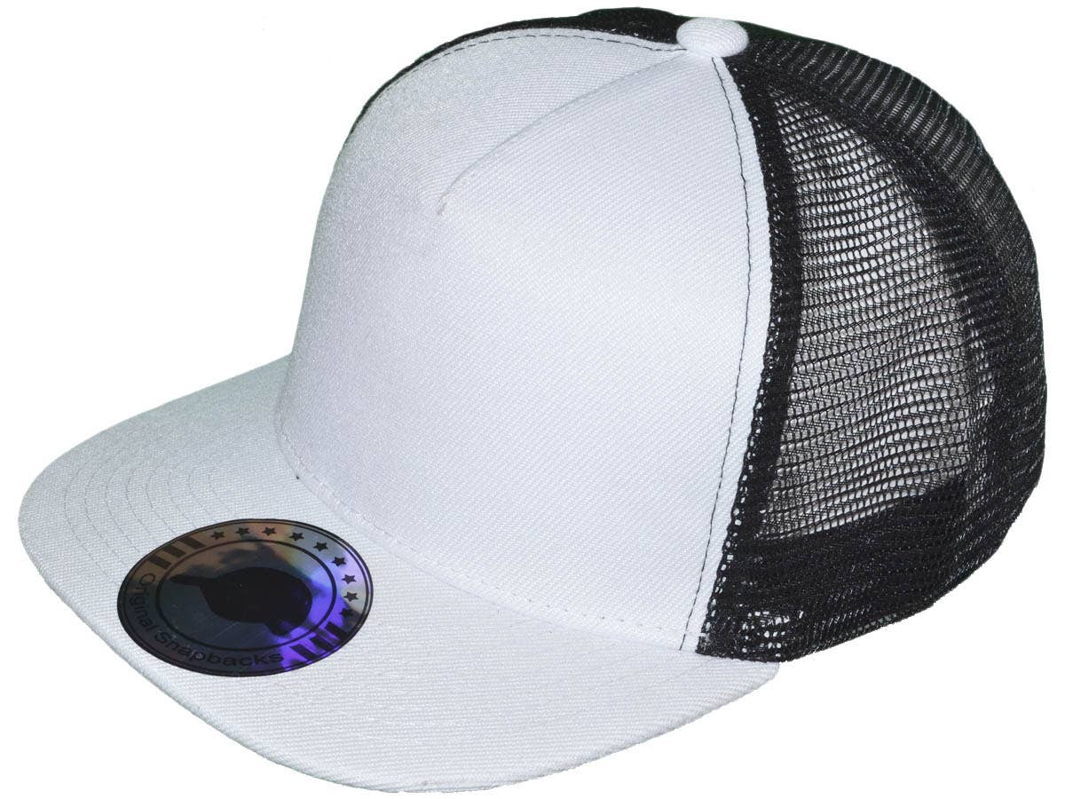 Buck Wholesale - Wholesale Trucker Hat - Unisex - Flat Bill Trucker Hats - 5 Panel SnapBack Mesh 2 Tone BK Cap4