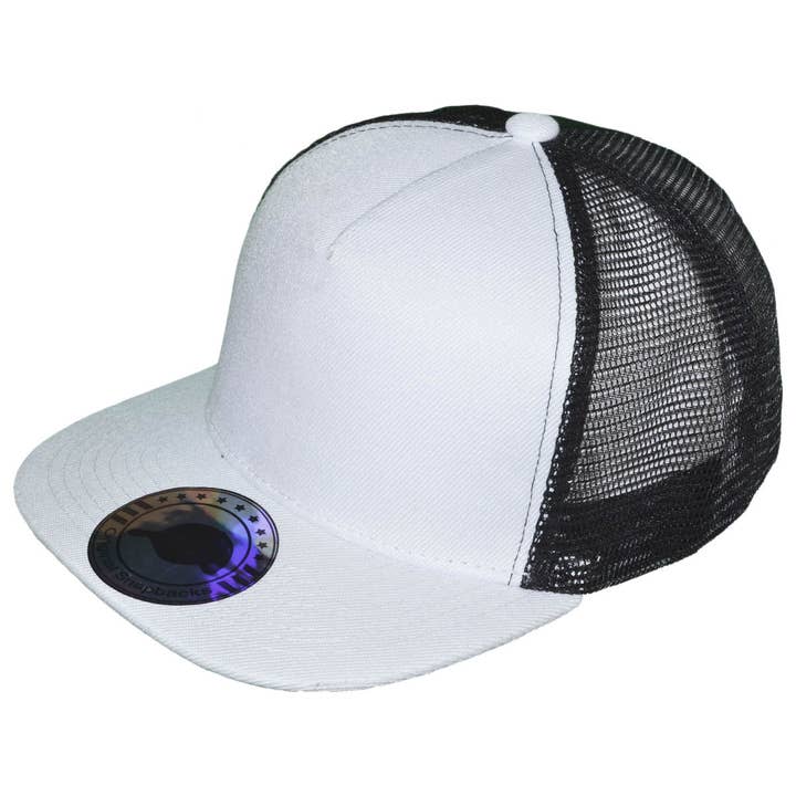 Buck Wholesale - Wholesale Trucker Hat - Unisex - Flat Bill Trucker Hats - 5 Panel SnapBack Mesh 2 Tone BK Cap4