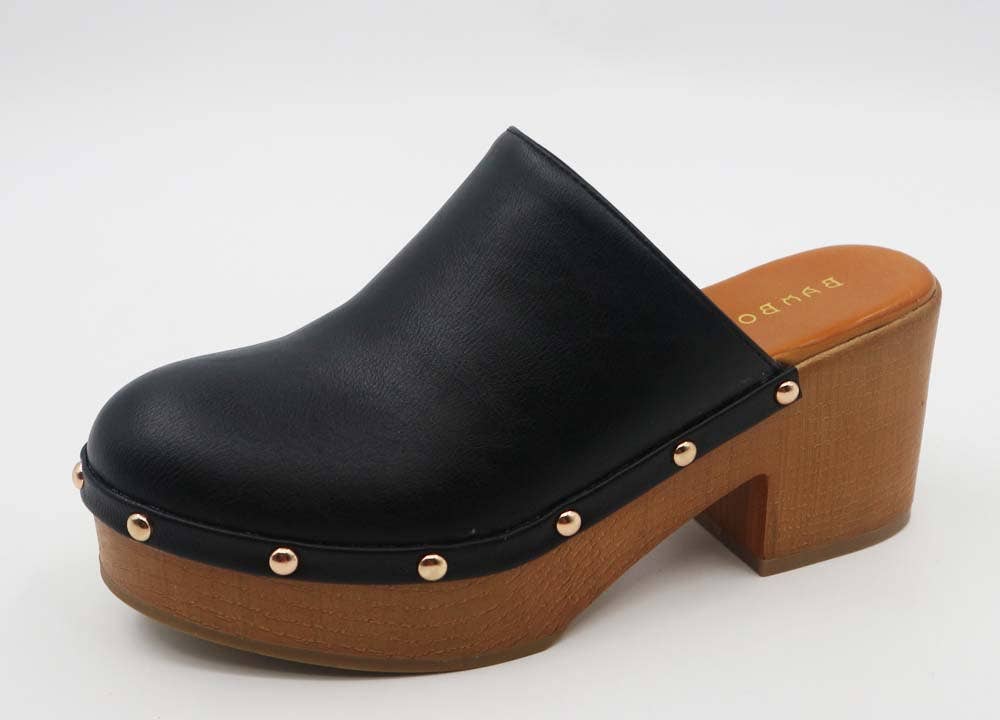 Mars Sky Shoes Wholesale - Wholesale Platform Heels - Women's - Bamboo LUMBER-01 Women Wooden Block Heel Studded Mules-12 Pairs Pack-22.85/Pair0