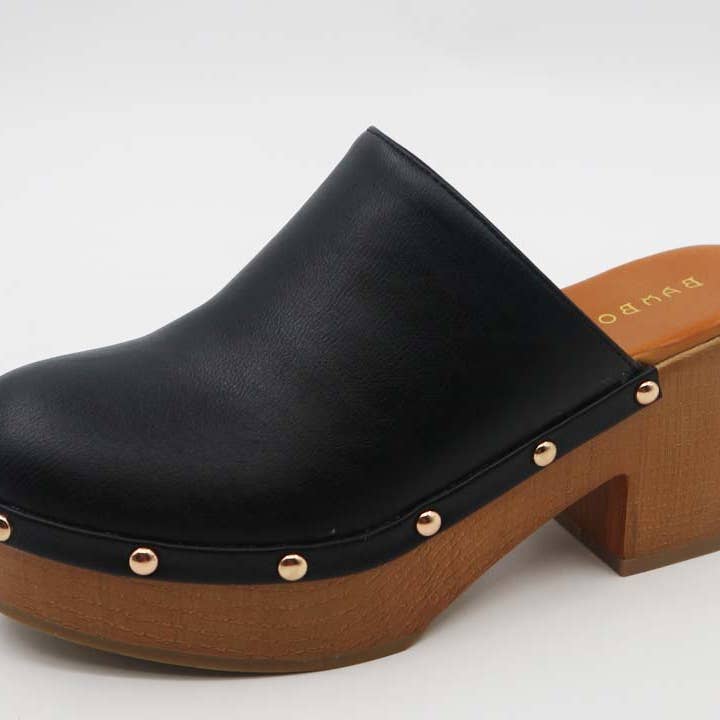 Mars Sky Shoes Wholesale - Wholesale Platform Heels - Women's - Bamboo LUMBER-01 Women Wooden Block Heel Studded Mules-12 Pairs Pack-22.85/Pair