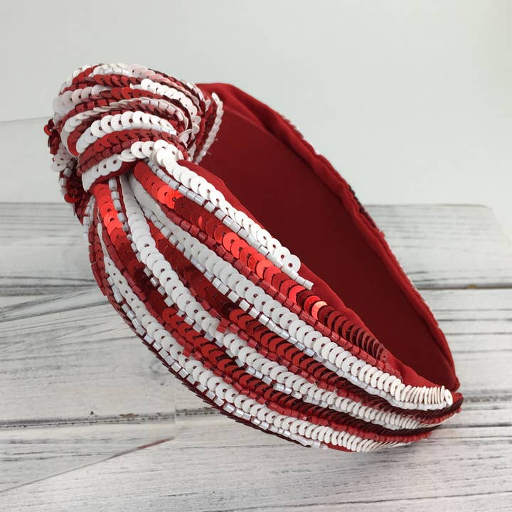 Red and white sequin headband for wholesale by SongLily