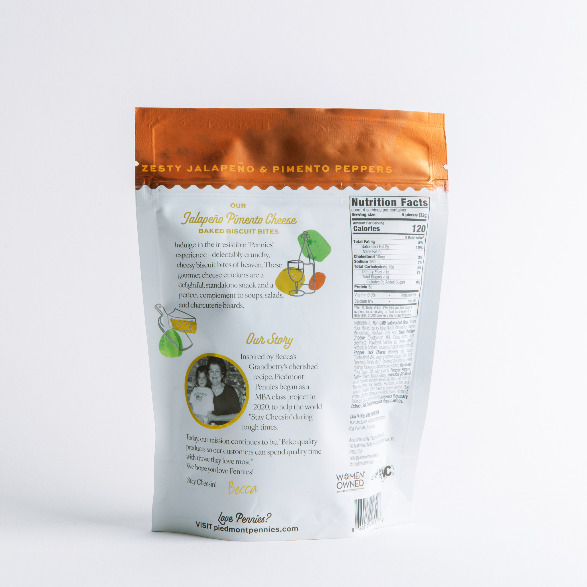 Piedmont Pennies - Wholesale Crackers - Jalapeno Pimento Cheese Crackers, Medium Pouches, (20)6