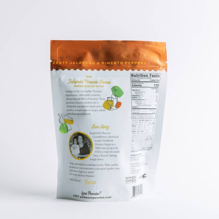 Piedmont Pennies - Wholesale Crackers - Jalapeno Pimento Cheese Crackers, Medium Pouches, (20)6