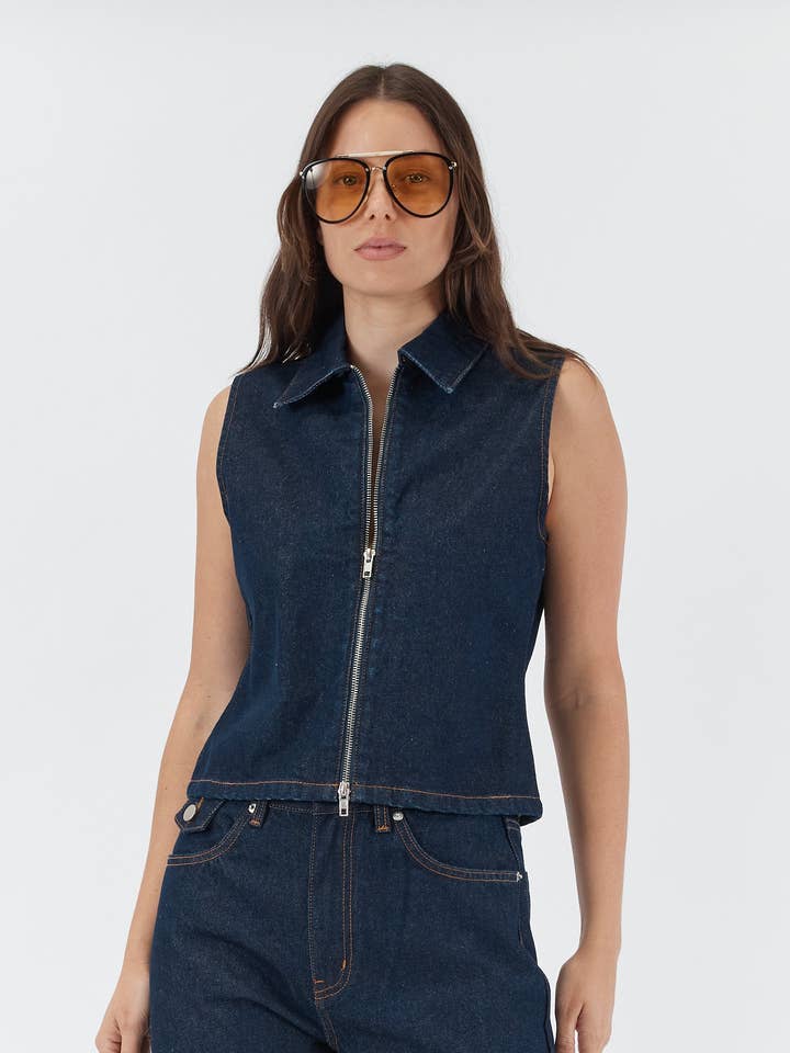 ANDREA DENIM VEST INDIGO RINSE PRE ORDER for wholesale by Sofia Irina