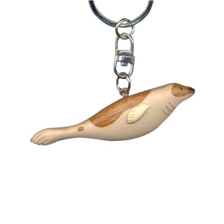 Harp Seal Key Chain Handcrafted in Wood for wholesale by Handcrafted Gift
