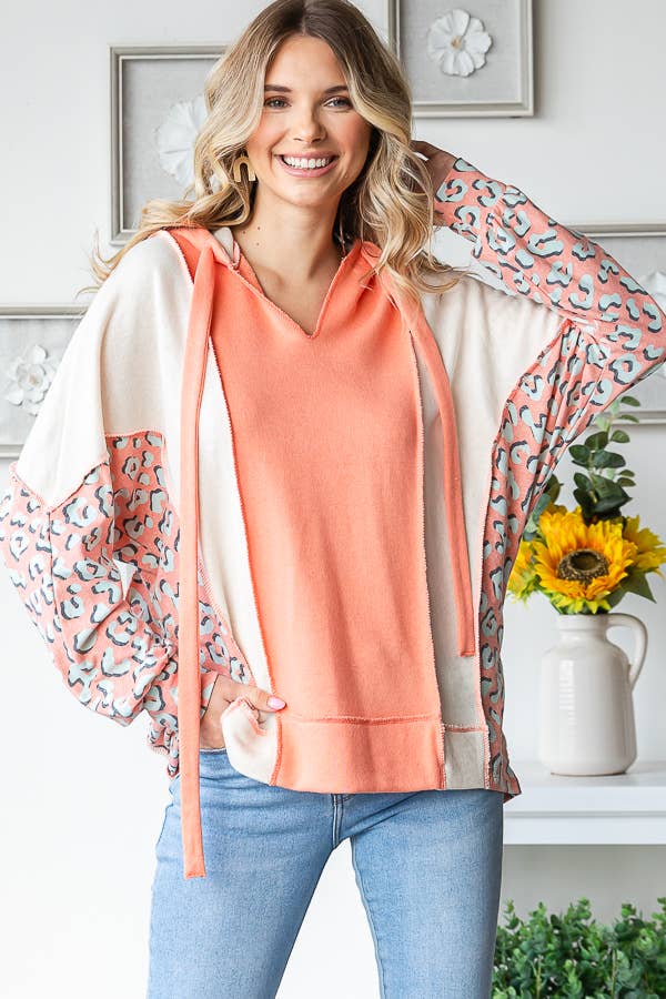 7th Ray – Hoodie – Mulher por atacado – Camisola com Capuz e Cordão, Decote em V, com Blocos de Cor e Patchwork T542517