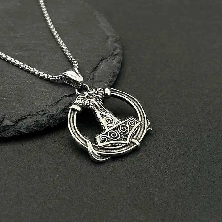 GemMeet - Wholesale Pendant/Charm Necklace - Vintage Personality Viking Thor Hammer Pendant Necklace 2