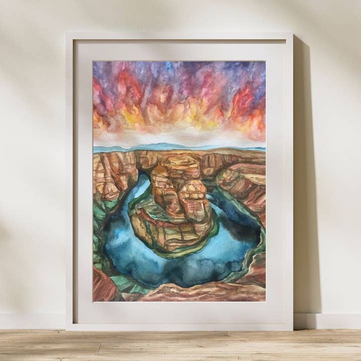 Horseshoe Bend, Grand Canyon National Park Print | Sunset for wholesale by Kendra VanDruff Watercolors