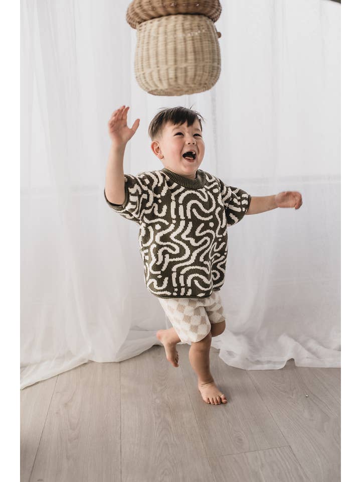 Poet & Deer - Venta al por mayor Pantalón corto -Niños - Pantalones cortos de ciclismo de punto a cuadros | 100% algodón | Unisex Oat/blanco