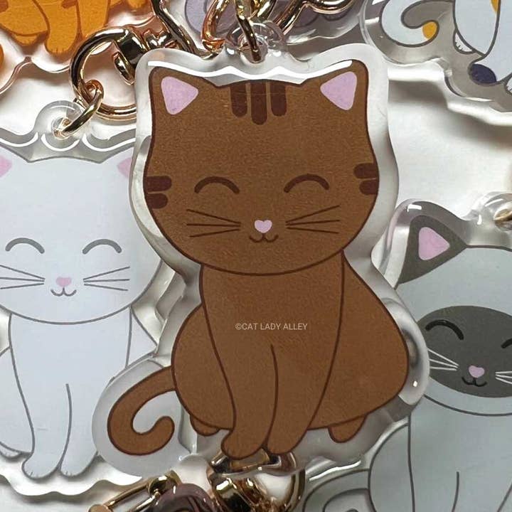 Brown Tabby Cat Acrylic Keychain Charm for wholesale by Cat Lady Alley