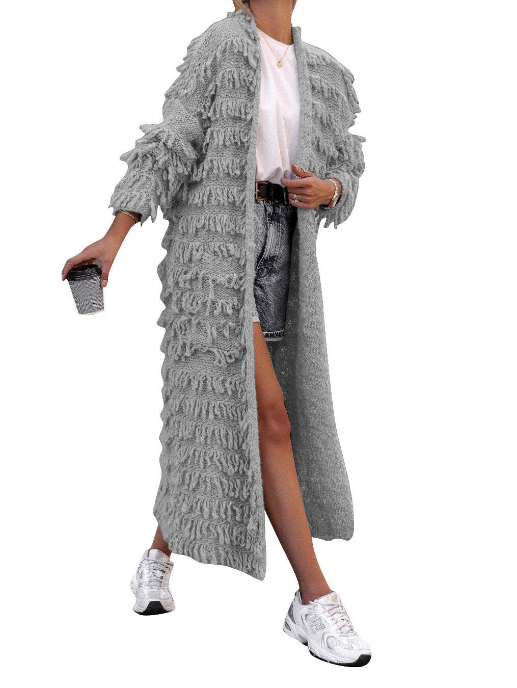 MB Fashion Wholesale - Wholesale Cardigan - Women's - MB FASHION  Long Fringe Textured Open-Front Cardigan 1282LY10
