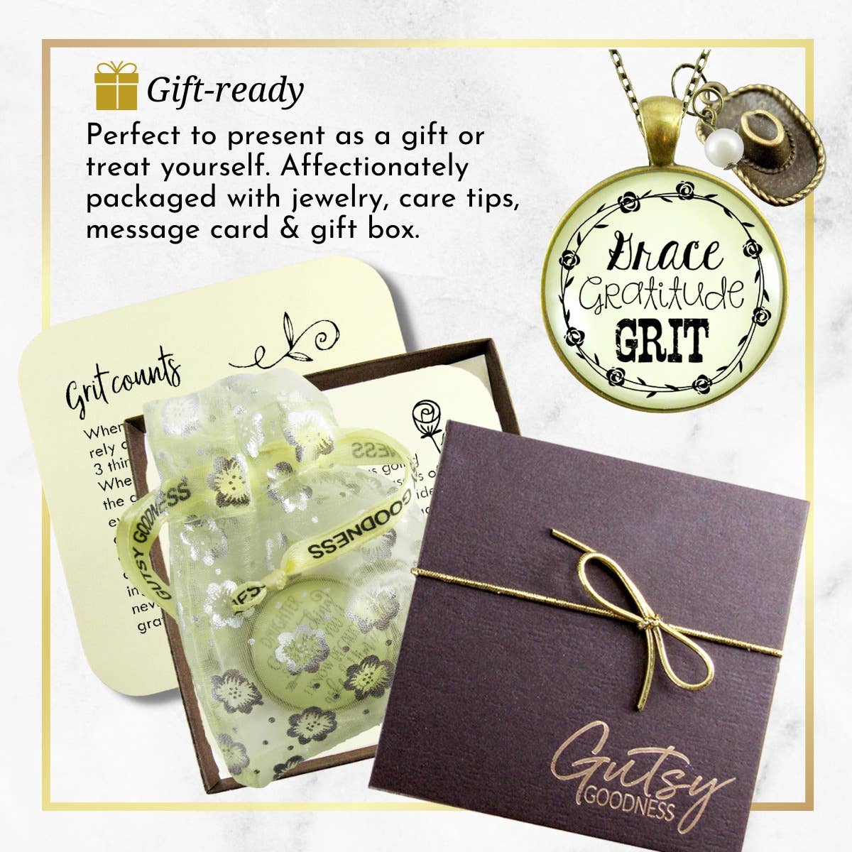 Gutsy Goodness - Vente Colliers à pendentif - Collier Grace Gratitude Grit Country, bijoux en forme de vache occidentale ^0