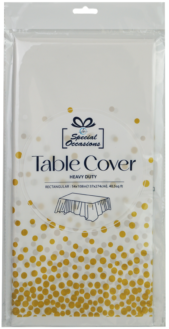 Angels Craft - Wholesale Tablecloth - Rectangle Table Cover with  dot pattern Withe/Gold1