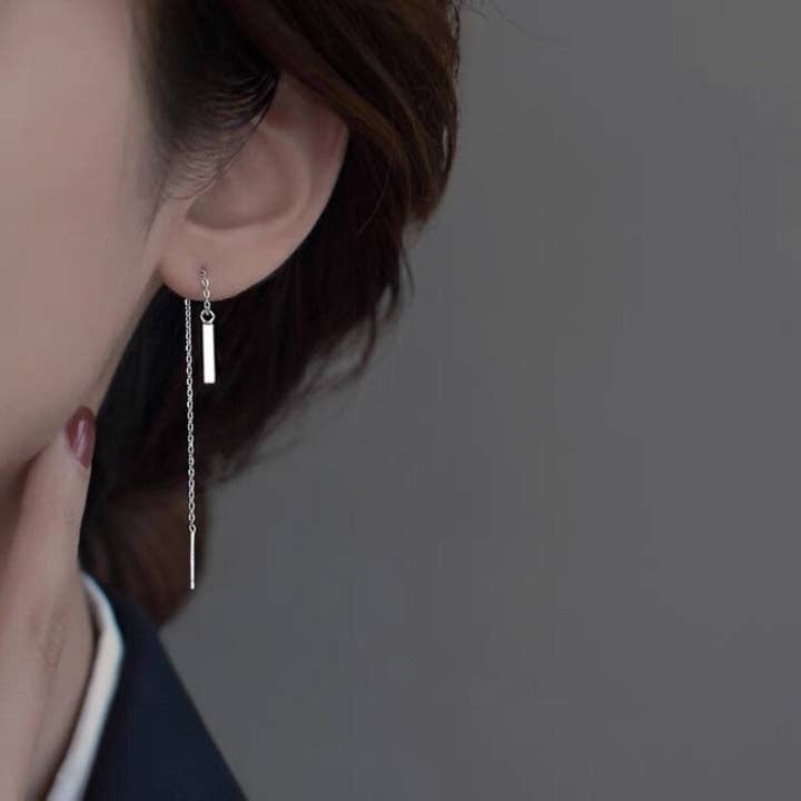 Haengseongworkshop - Venta al por mayor Pendientes colgantes - Pendientes minimalistas de acero inoxidable con forma rectangular de acero inoxidable 1.5, con forma de barra enhebradora, 7 cm1