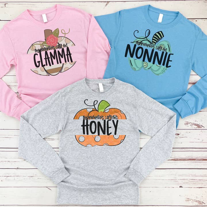 Personalized Grandma's Favorite Pumpkins // FALL Long Sleeve for wholesale by Lucky Llama Creations