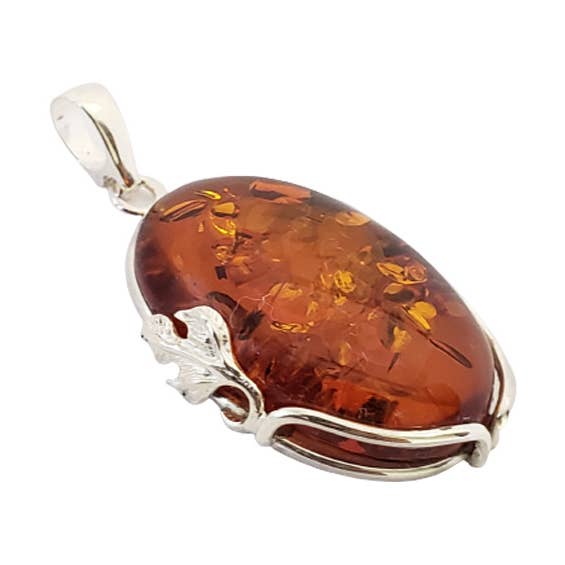 Pendentif en argent sterling et ambre cognac pour la vente par Amberman