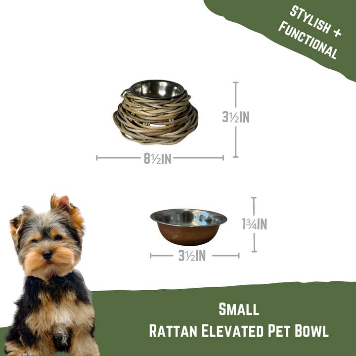 Basketly - Wholesale Pet Bowl - Cat/Dog - Rattan Pet Bowl with Stainless Steel Bowl