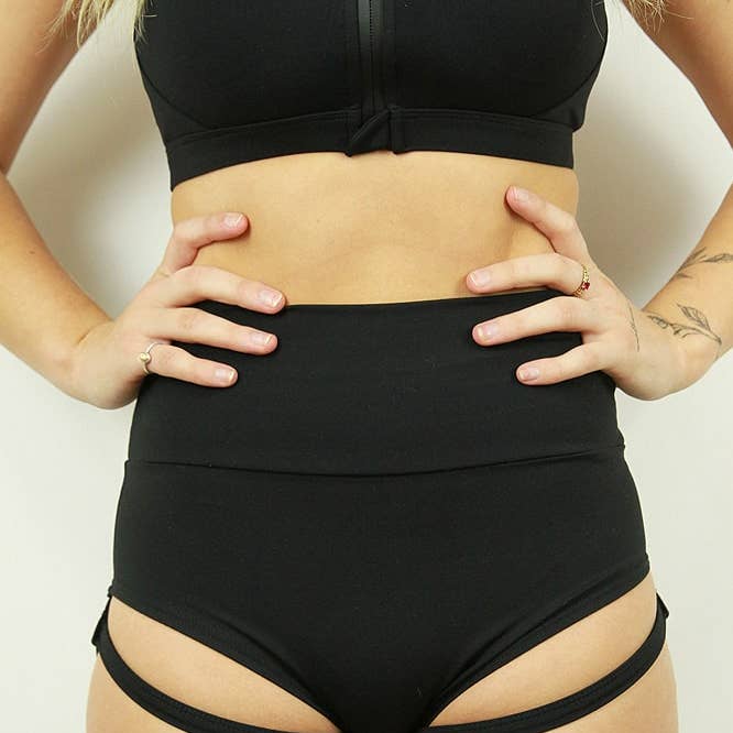 Matte Black Garter Super High Waisted Brazil Scrunchie Bum for wholesale by Rarr Designs