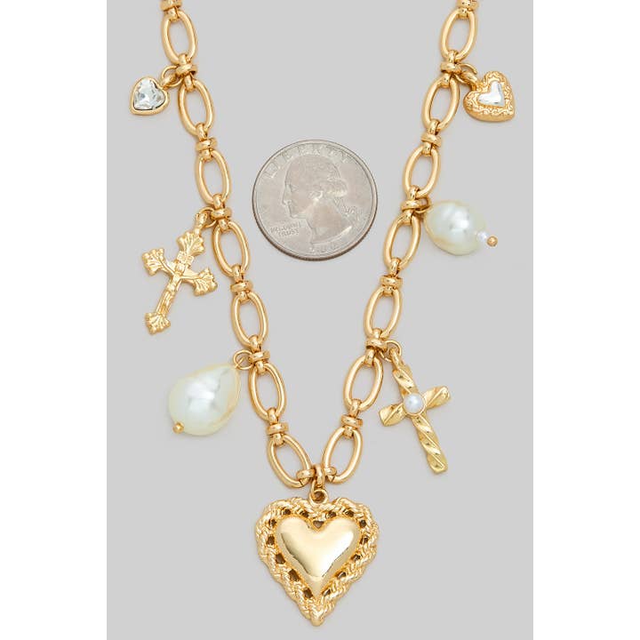 Gold Clear HEART PENDANT STATEMENT CHAIN NECKLACE for wholesale on Faire
