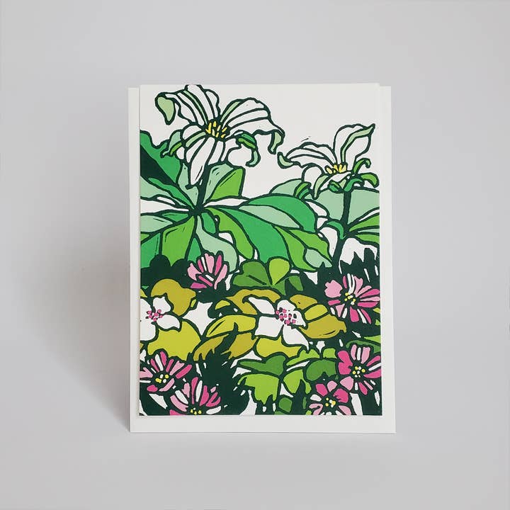 Little Green - Wholesale Stationery/Notecard Set - Assorted Spring Woodland Flower Blank Note Card Set of 8, Block Print Art Greeting Cards8