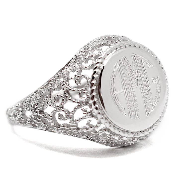 Anillo de filigrana circular grabable en plata de ley para venta al por mayor de Atlanta Jewelers Supply