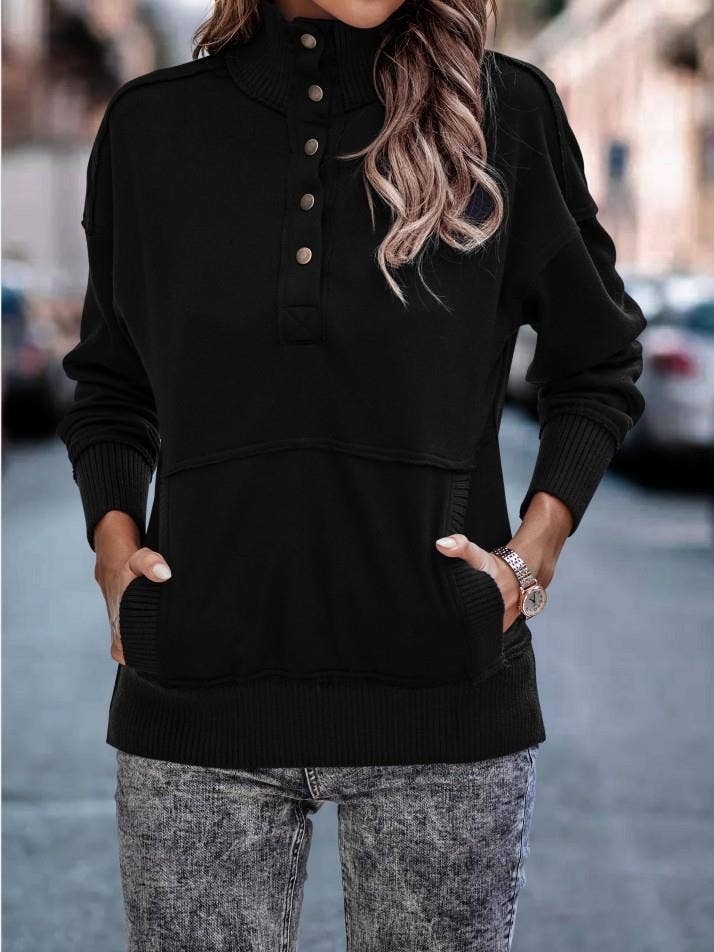 eLook - Wholesale Sweatshirt - Women's - SZ1-SW9112 Exposed Seam Henley Snap Sweatshirt1