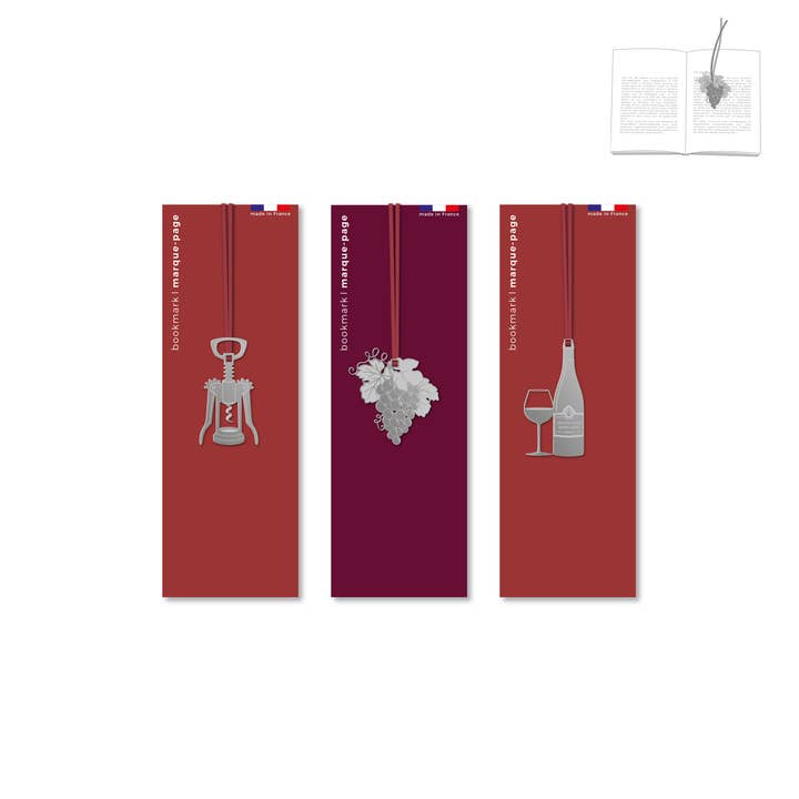 Set of 9 metal bookmarks - Burgundy oenology for wholesale by tout simplement