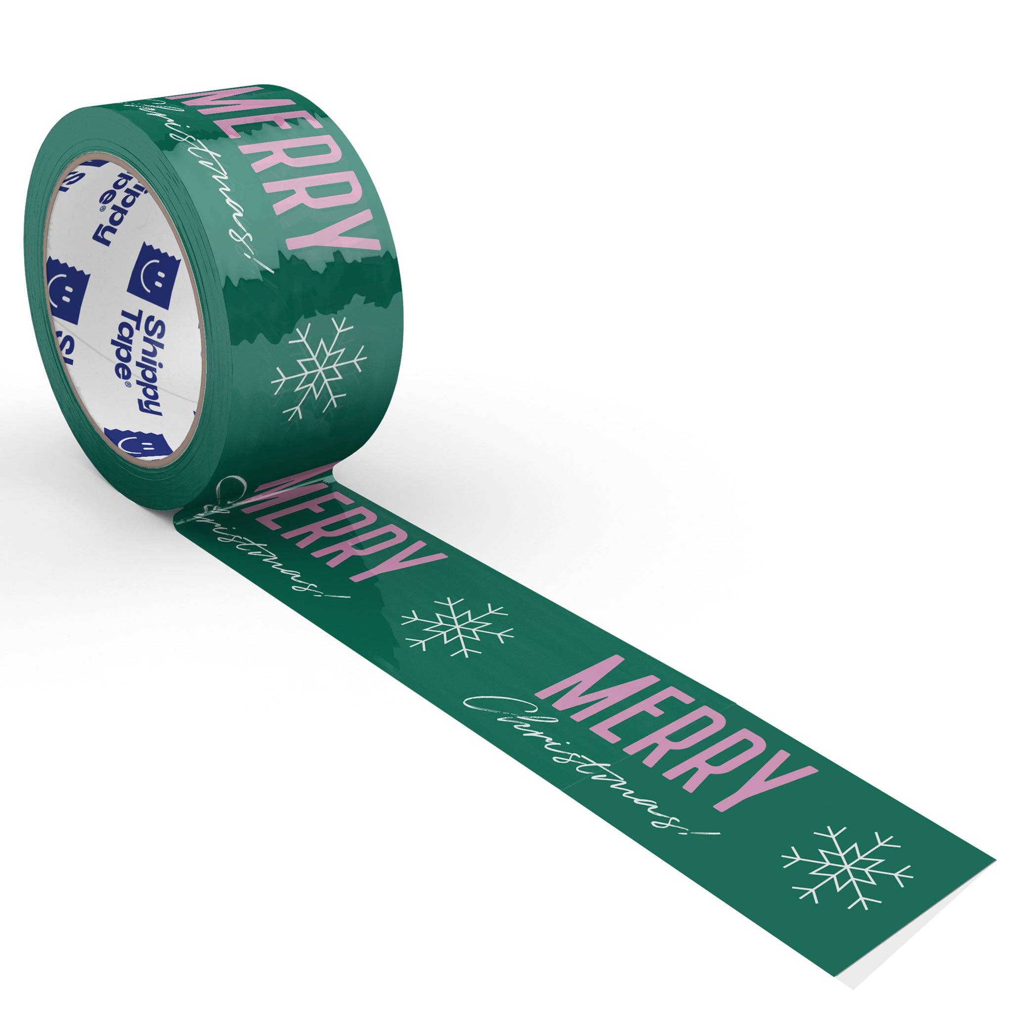 Shippy Tape - Wholesale Tape - Merry Christmas Shipping Tape - Green/Pink Snowflake (55-Yard Roll)0