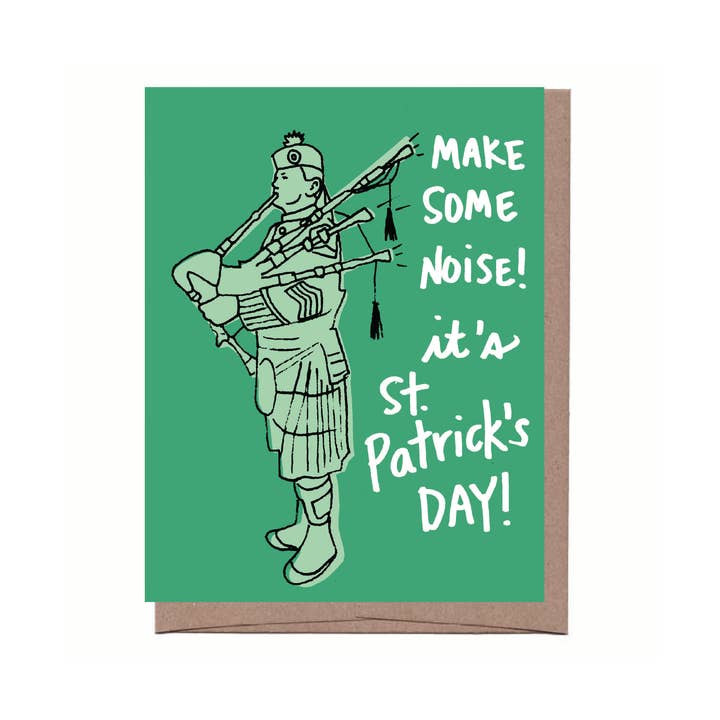 Bagpiper St. Patrick's Day Greeting Card for wholesale by La Familia Green