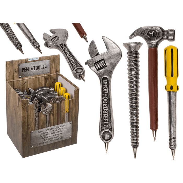 Out of the blue KG – Großhandel Stift – Schreibstifte „Werkzeug“, ca. 12 cm, Polyresin, 4 Sorten, 12 Stück im Display0