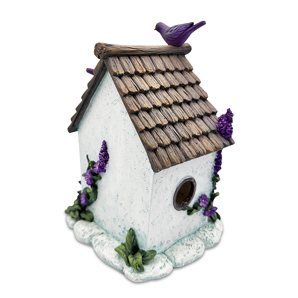 OrnamentallyYou – wholesale Decorative figurine – Lovely Floral Lavender Bird House Figurine, 7" Novelty Cottage Garden Decor7