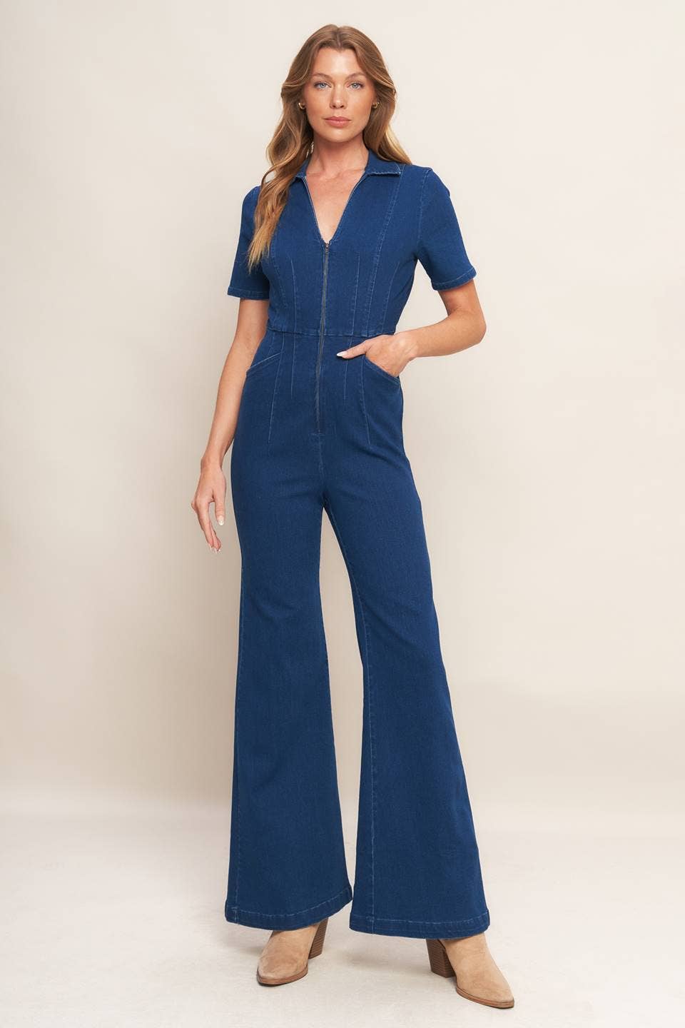 MEDIUM INDIGO A washed denim jumpsuit - IP9016 for wholesale on Faire
