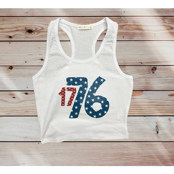 1776 USA Crop Tank for wholesale by LA PRINT AND STITCH