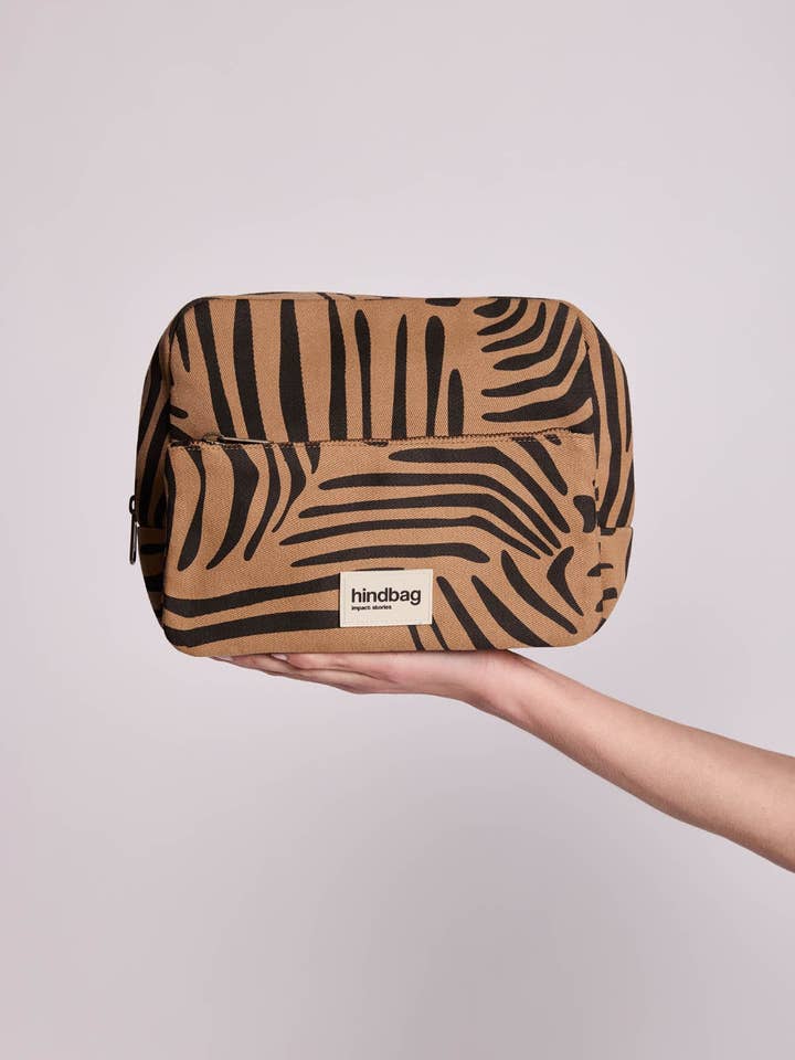 Alix XL Cinnamon Zebra Toiletry Bag for wholesale by Hindbag