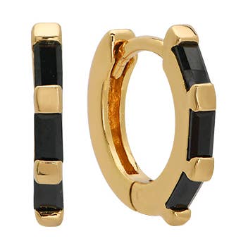 The Land of Salt - Venta al por mayor Pendientes de aro pequeños - Aros tipo baguette Huggie con circonita cúbica negra en dorado0