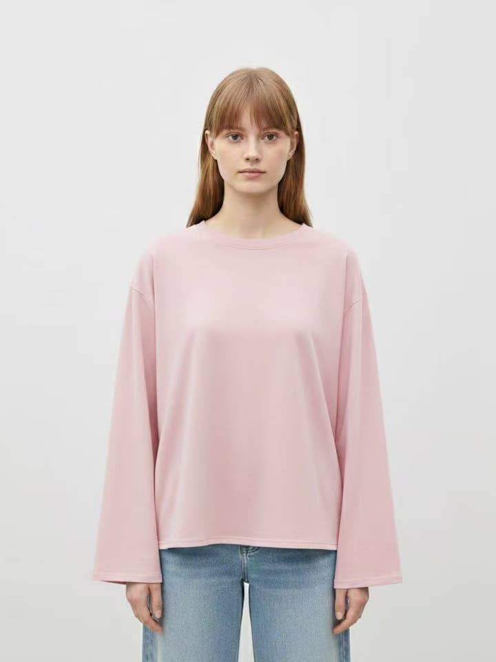 T-shirt de mangas compridas em tecido macio por atacado de AMELÉ