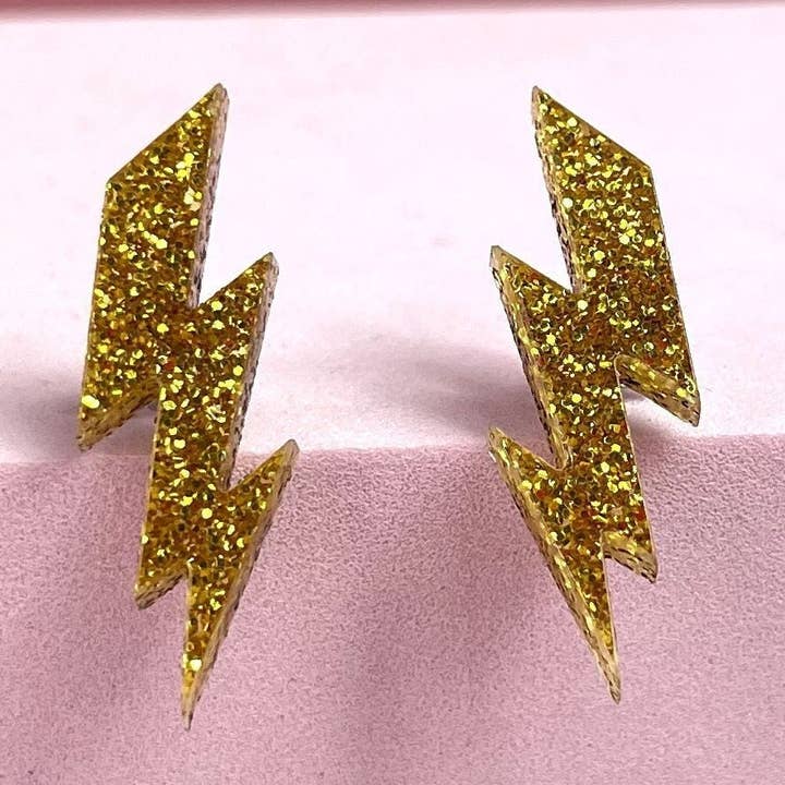 Orecchini a perno con fulmine glitterato per la vendita all'ingrosso da parte di Harwill and Fox