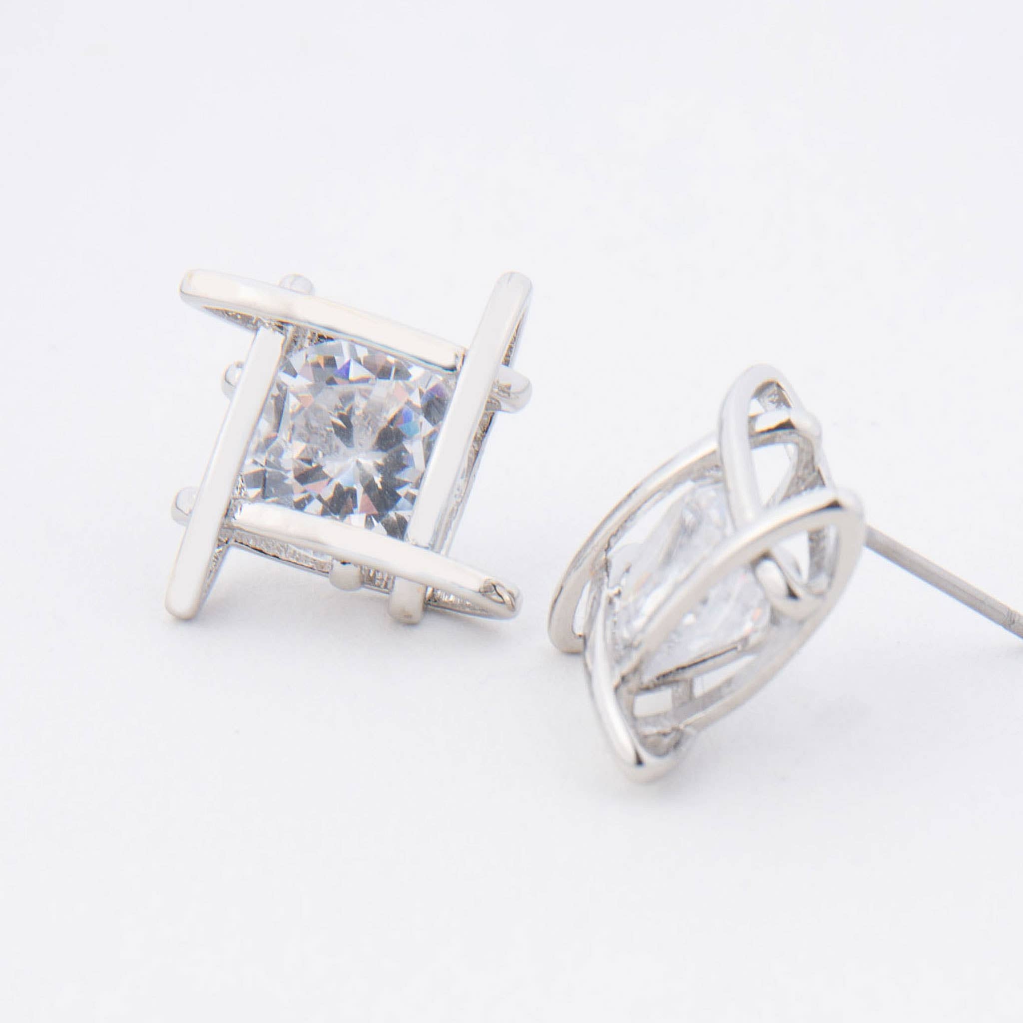 Howard's - Wholesale Stud/Post Earrings - Linked Square Cubic Zirconia Dazzler Stud Earrings3