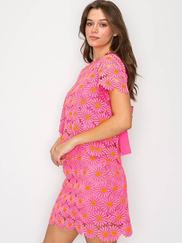 LoveWednesday - Vendita all'ingrosso Camicetta - Donna - Top in pizzo rosa margherita con fiocco - LWT19788