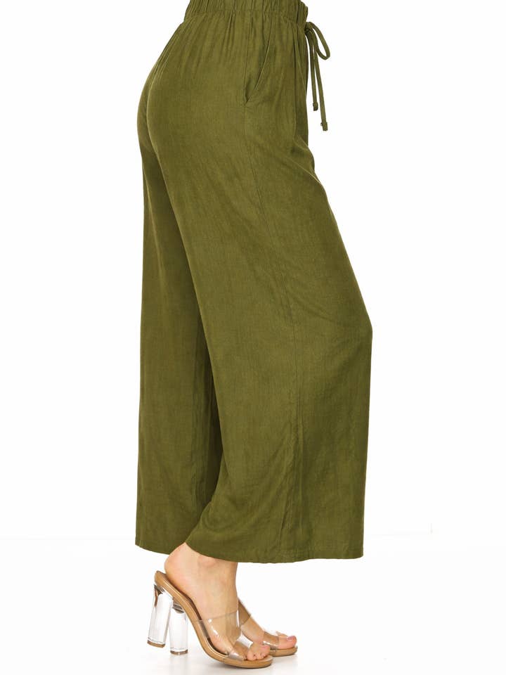 MOA COLLECTION - Wholesale Pants - Women's - Linen Texture Wide Leg Palazzo Pants Casual Style13