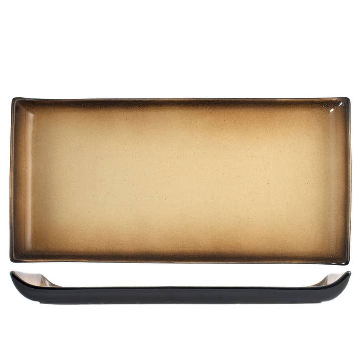 H&H - Wholesale Dinner Plate - Sahara Rectangular Stoneware Plate Beige And Brown