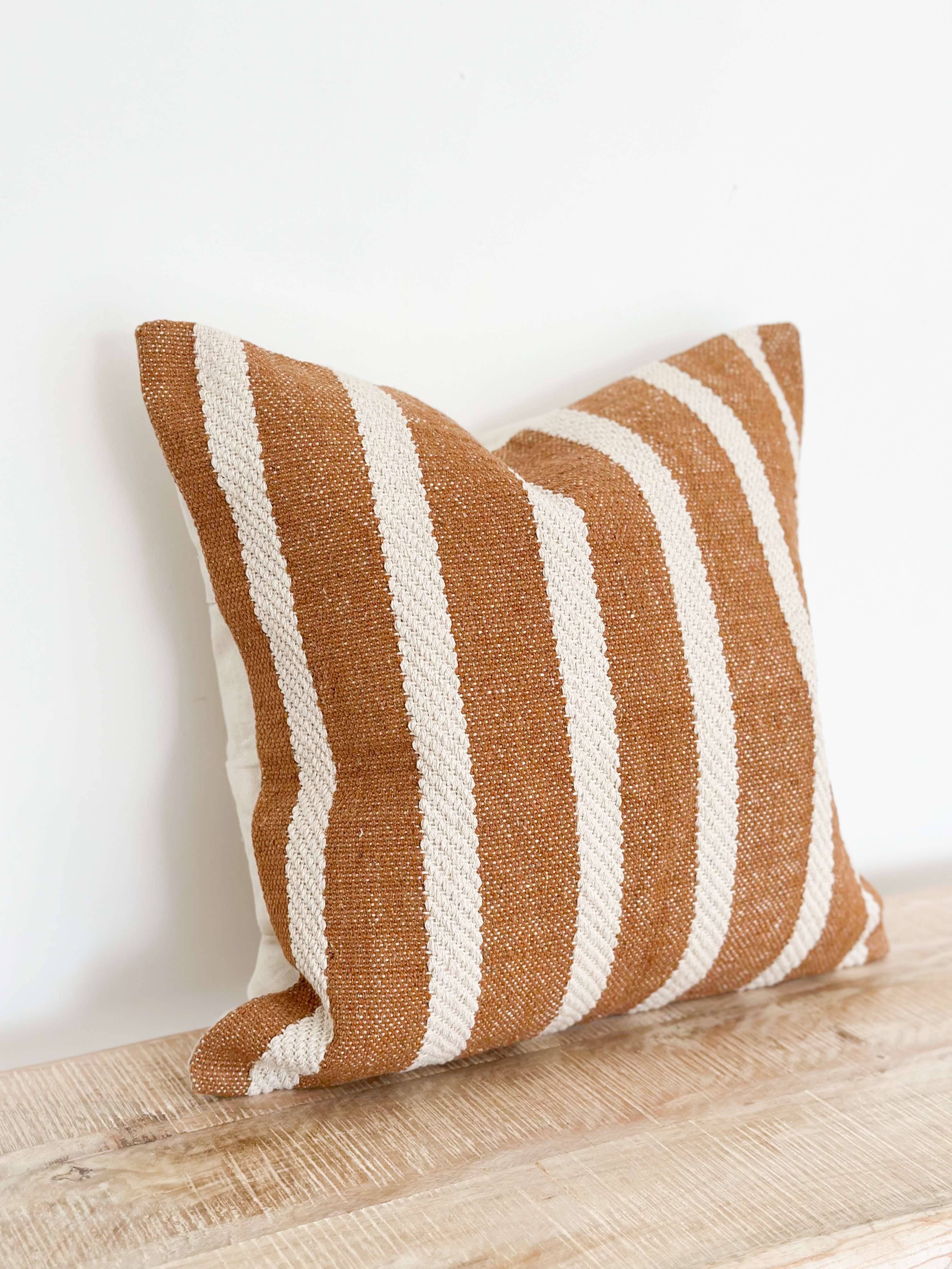 Ellenvale Trade - Wholesale Cushion Set - India Luxe Cotton Cushion Cover 53x53 – Rust & Cream Stripe1
