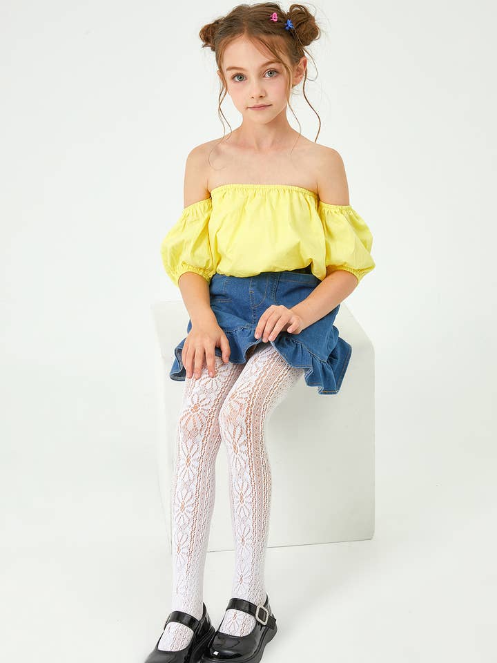 Belle Com'Elle - Wholesale Tights - Kids - Children's Fishnet Tights with Daisy Pattern / EF20031