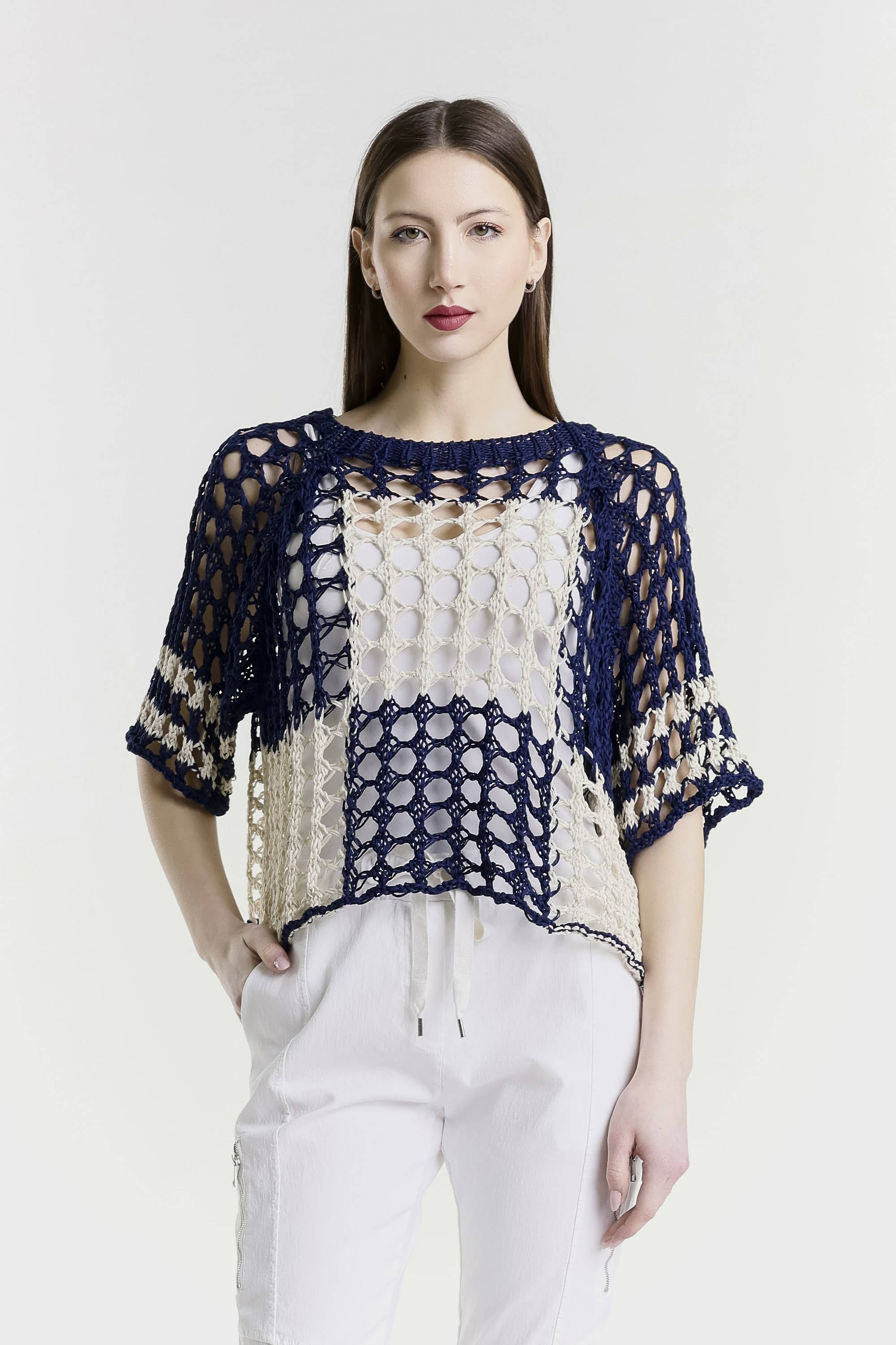 TINA Stephens Italy/Tees By Tina - Vendita all'ingrosso Maglione tricot - Donna - Doris Ballet Slv - Maglia quadrata bicolore (BQ906)21