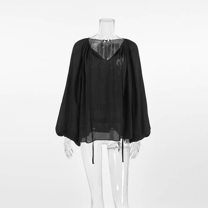 Marayn - Wholesale Blouse – Women’s - Mystic Black Chiffon Sheer Sexy Effortless Style