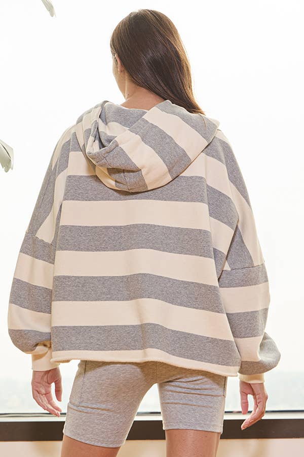 BUCKETLIST INC - Wholesale Hoodie - Women's - IT2307 Striped Fleece Sweatshirt Hoodie6